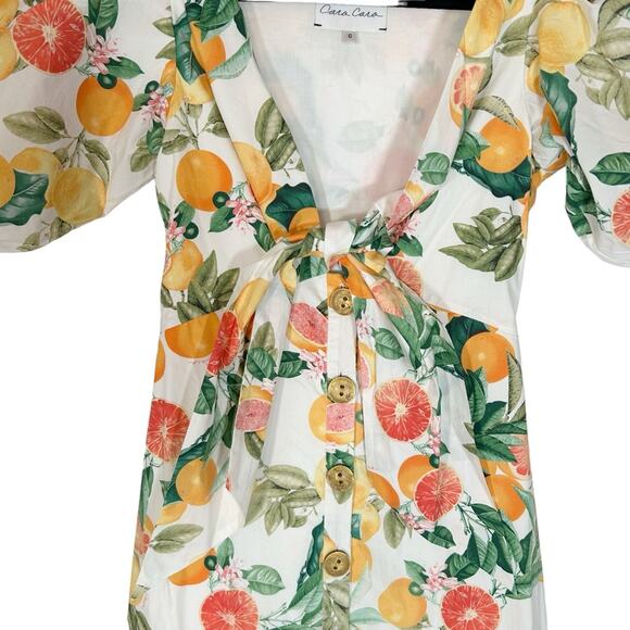 CARA CARA Georgica Puff-Sleeve Tie Front Citrus Print Dress - Picture 5 of 10